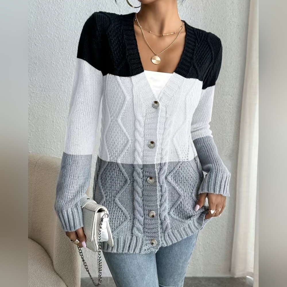 Cardigan Black/White/Gray Pokyester NIP - Picture 4 of 6